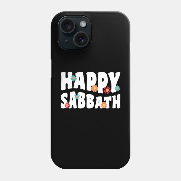 Happy Sabbath 70s Vintage Style White Text Phone Case by DPattonPD