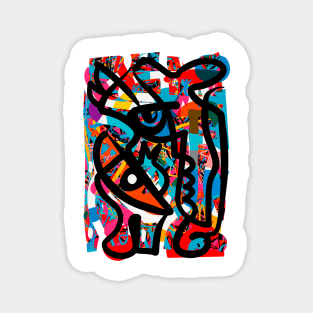 Abstract Graffiti Creatures Black and White Magnet