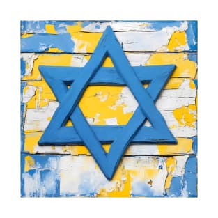 Blue and Yellow Shabby Chic Star of David Painting T-Shirt