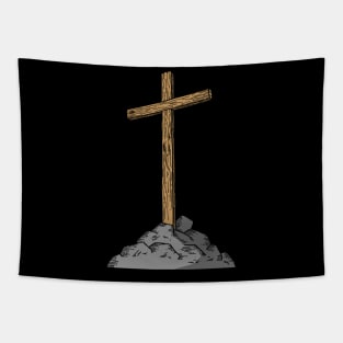 Wooden cross on a hill Tapestry