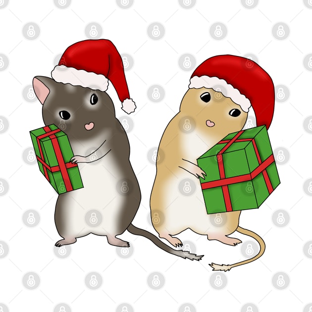 Two cute gerbils with Christmas hats and presents by Becky-Marie