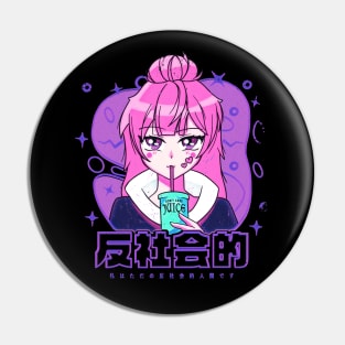 Anime Girl with Kanji Pink Version Pin