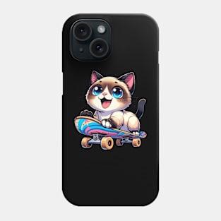 Skateboarding Siamese Kitten Skateboarder Cute Cat Phone Case