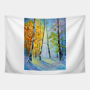 Morning snowfall in the forest Tapestry
