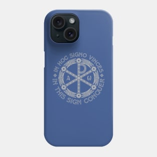In Hoc Signo Vinces | In this Sign Conquer | Chi Rho | Grey on Blue Phone Case
