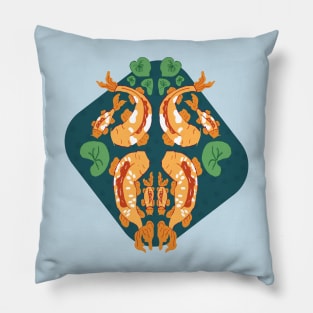 Koi fish unity - orange, blue and green Pillow