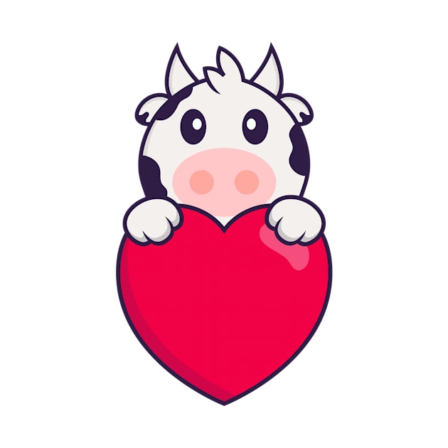 Cute cow holding a big red heart. by kolega