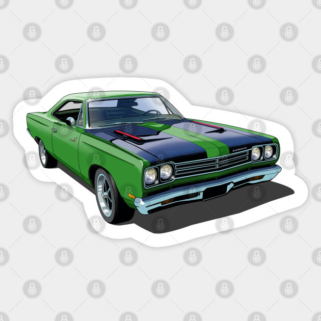 1969 Plymouth Roadrunner In Green Plymouth Roadrunner Sticker Teepublic