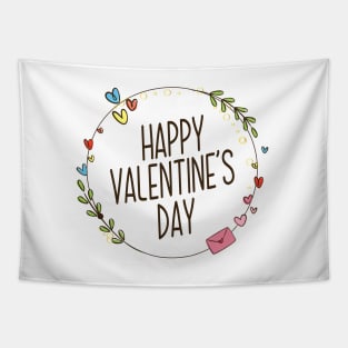 Lovely Happy Valentine's Day Floral Wreath Calligraphy Tapestry