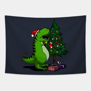 T-Rex Hates Christmas Tree Star Funny Dinosaur Tapestry