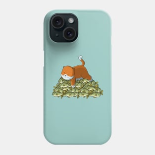 Cat on mountain of fish Phone Case