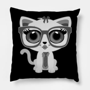 Kitten Nerd - Grey Pillow