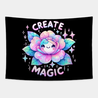 CREATE MAGIC - KAWAII FLOWERS INSPIRATIONAL QUOTES Tapestry