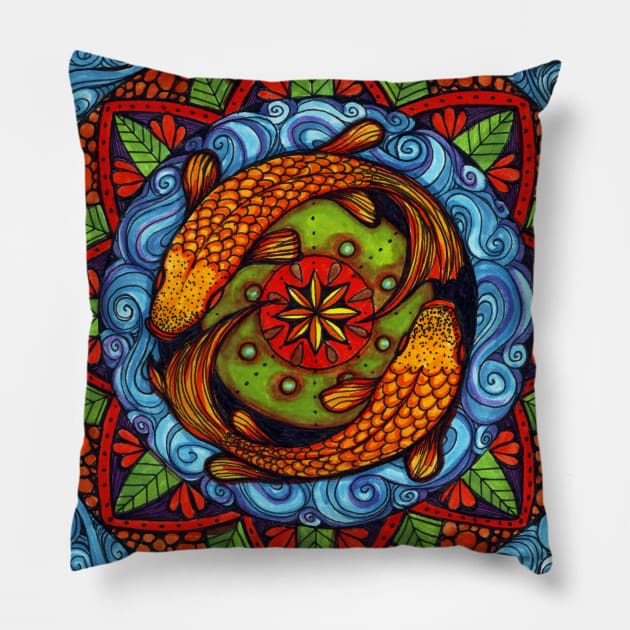 Gold Fish Pond Pillow by Heartsake