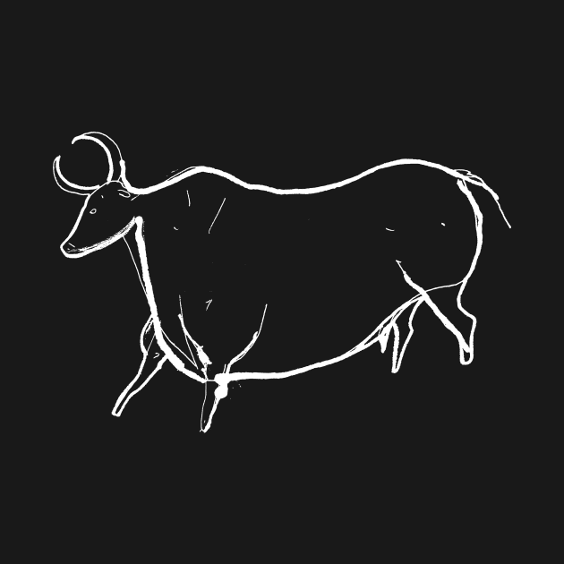 Cave art. Parietal line art of a bull. For prehistory fans, light line by croquis design