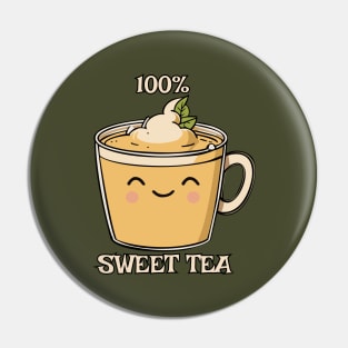 100% Sweet Tea Funny Pun Pin