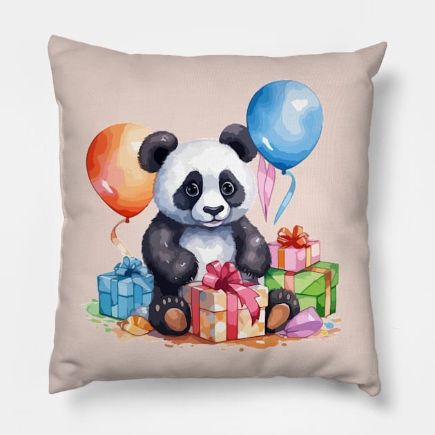 Cute Panda with gifts Pillow by CatCoconut-Art