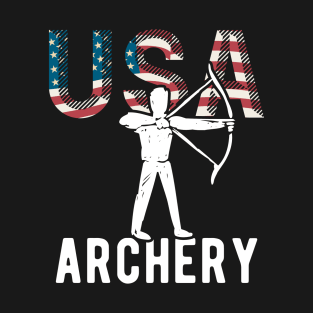USA Archery Lover American Flag Sport Support Athlete Tokyo Archery Bow Arrow Archer USA T-Shirt