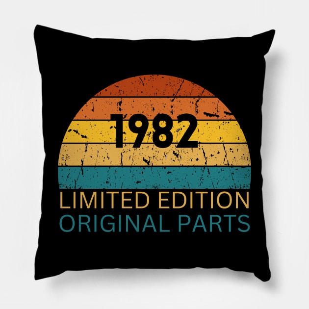 1982 Retro Vintage Birthday Pillow by InnovativeLifeShop