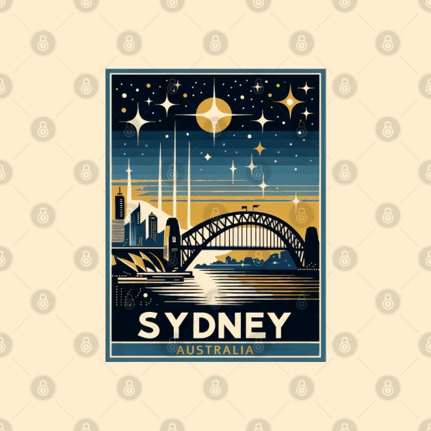 Vintage Retro Travel - Starry Night Over Sydney by POD24