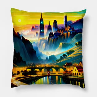 Village/Cityscape at Night Pillow