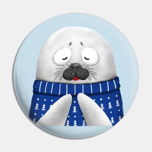 Cute Seal Wearing Blue Sweater Pin