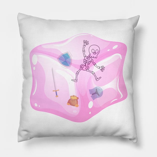 Gelatinous Cube - Pink Pillow by NerdySparkleGoth