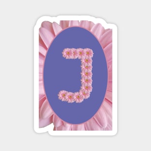 Floral Letter J Pink Gerbera Daisy Monogram Magnet