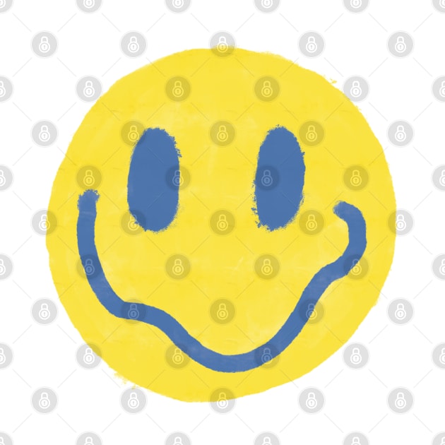 Yellow and Blue Vintage Smiley Face by Jennggaa