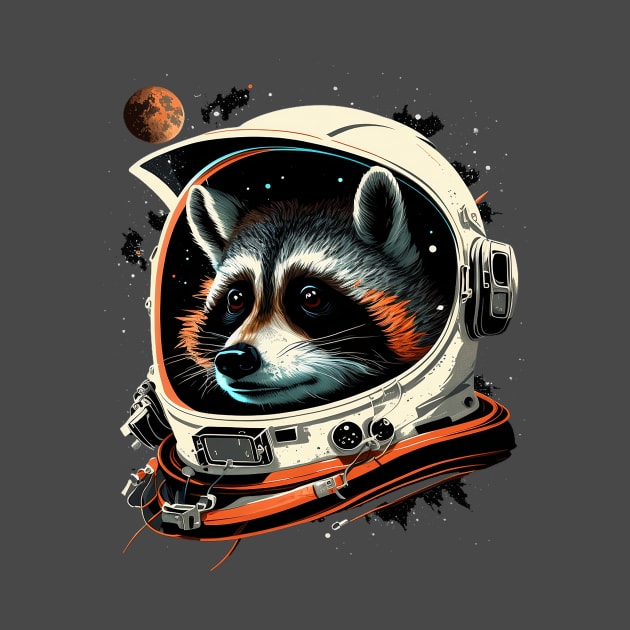 space raccoon by a cat cooking