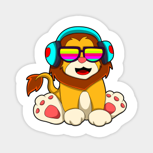Lion at Music with Headphone & Glasses Magnet