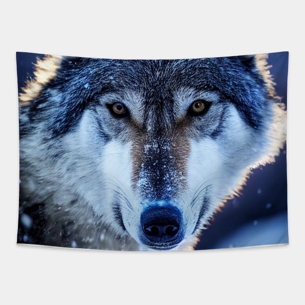 Portrait of Snow wolf Tapestry by DyeruArt