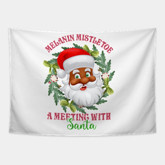 Melanin Mistletoe A Meeting with Santa Tapestry by MZeeDesigns