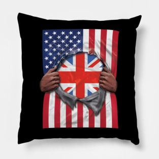 United Kingdom Flag American Flag Ripped - Gift for English Scottish Welsh Or Irish From United Kingdom Pillow