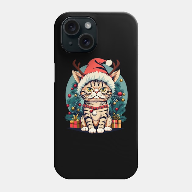 Grumpy Christmas Cat. Christmas Cat 2024 Phone Case by BukovskyART