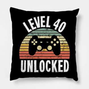 Level 40 Unlocked T-Shirt - 40th Birthday Gamer Gift - Fortieth Anniversary Gift Pillow