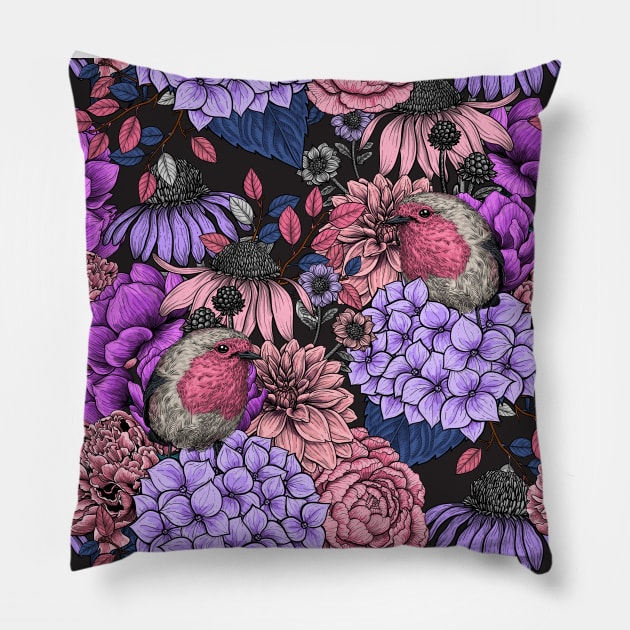 Robins in the garden 3 Pillow by katerinamk