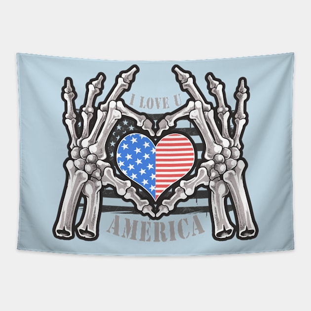 I love you America skeleton Tapestry by Mako Design 