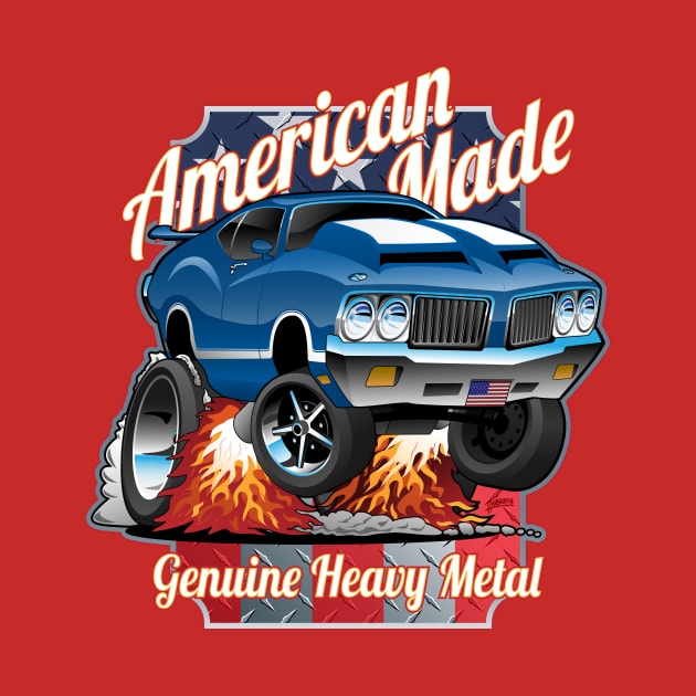 Patriotic American Made Classic Car Cartoon Illustration by hobrath