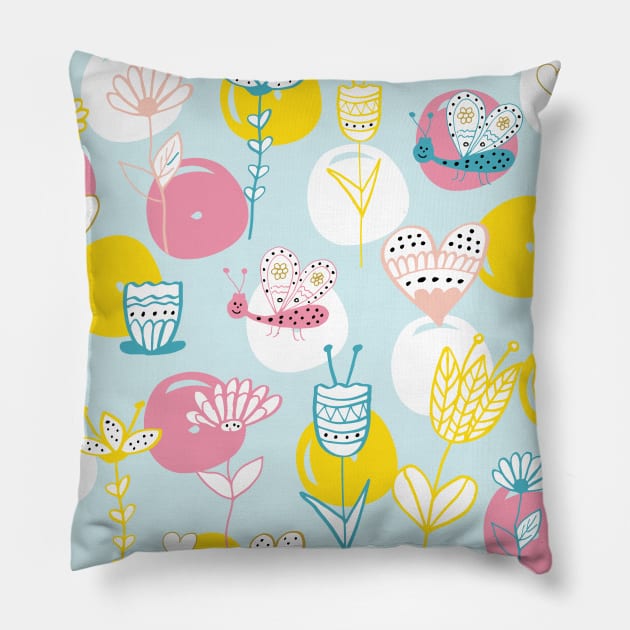 Childrens pattern - summer meadow Pillow by grafart