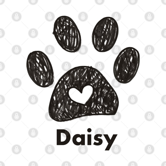 Daisy name made of hand drawn paw prints by GULSENGUNEL