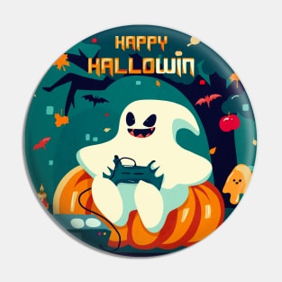 Happy Halloween Pun Video Gamer Ghost Pin