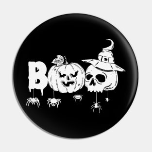 Funny Boo Spooky Pumpkin Skull Wearing Witch Hat Halloween Gift Pin