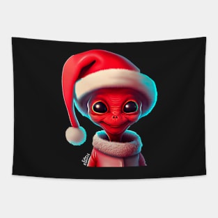 Cute minimalistic Christmas alien with Santa's hat Tapestry