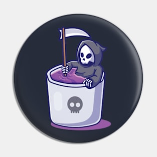 Cute grim reaper in mug Pin