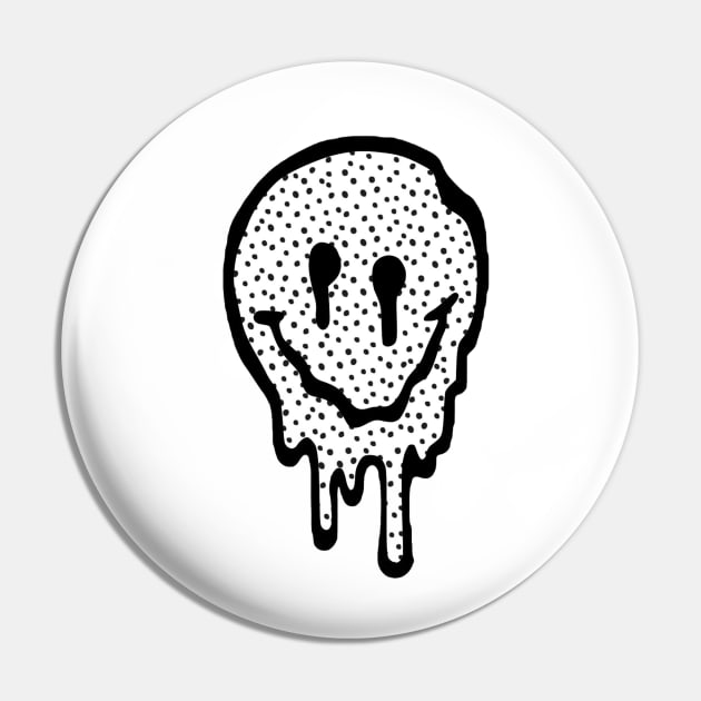 Black and White Polka Dot Drippy Smiley Face Pin by lolsammy910