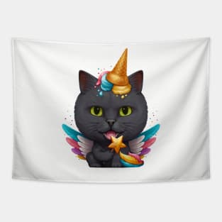 Black Cat Ice Cream Unicorn Tapestry