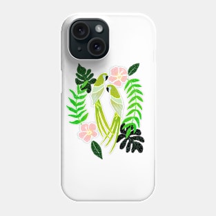 Green parrots and pink hibiscus flowers Phone Case