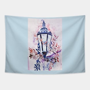 Moody Watercolor Lantern With Floral Display Tapestry