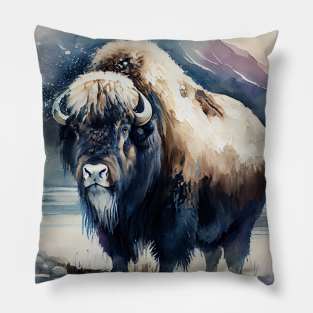The Arctic Muskox - Watercolor Paint Pillow